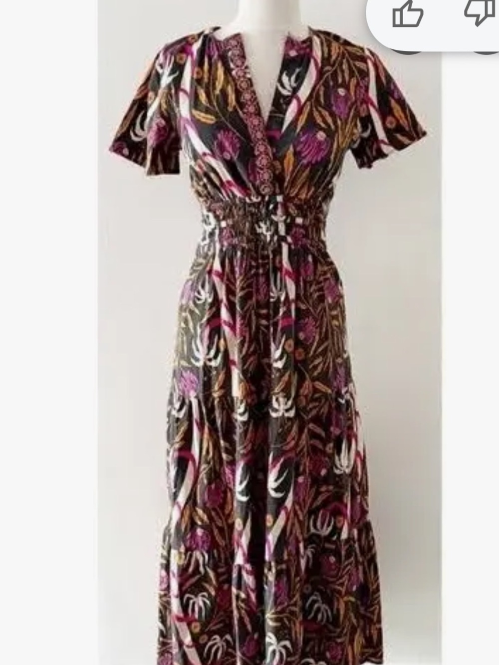 Anthropology Sheridan French Eloise brown Botanical Maxi smocked waist tiered